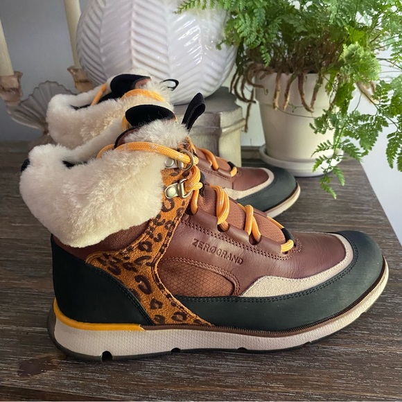 COLE HAAN 4.Zero Grand Lodge Leopard Lace-Up Waterproof Leather Hiker Boots - Picture 4 of 11